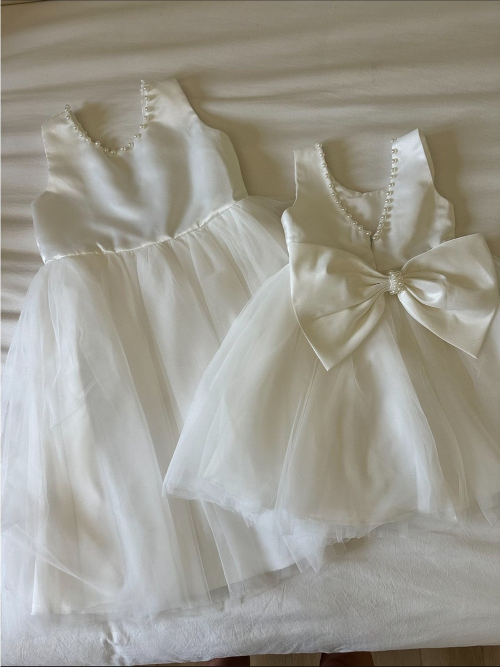 Elegant Girls' Tulle Dress with Pearl Trim